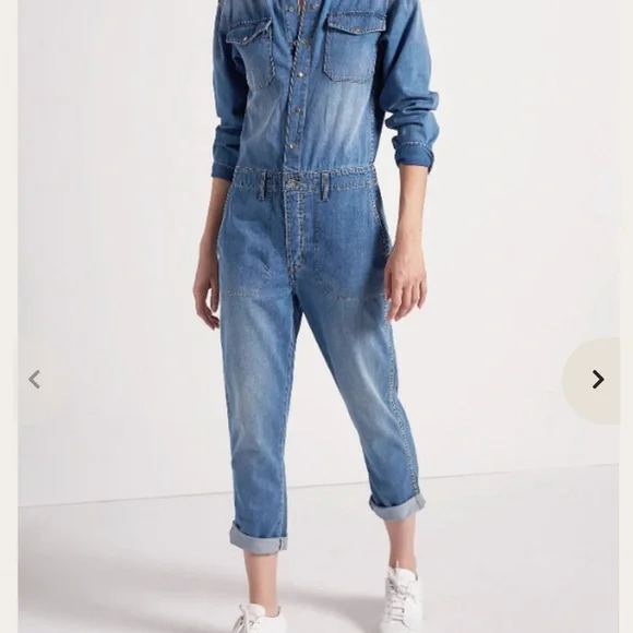 Current/Elliott The Crew Coverall Cropped Denim Jumpsuit